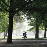 People running through a tree-lined park as part of a healthy lifestyle